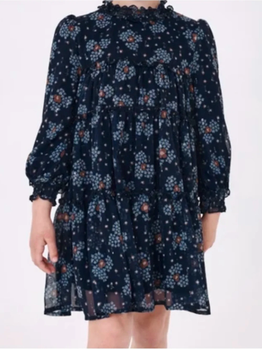 Mayoral Navy Blue Floral Tiered Dress for Girls